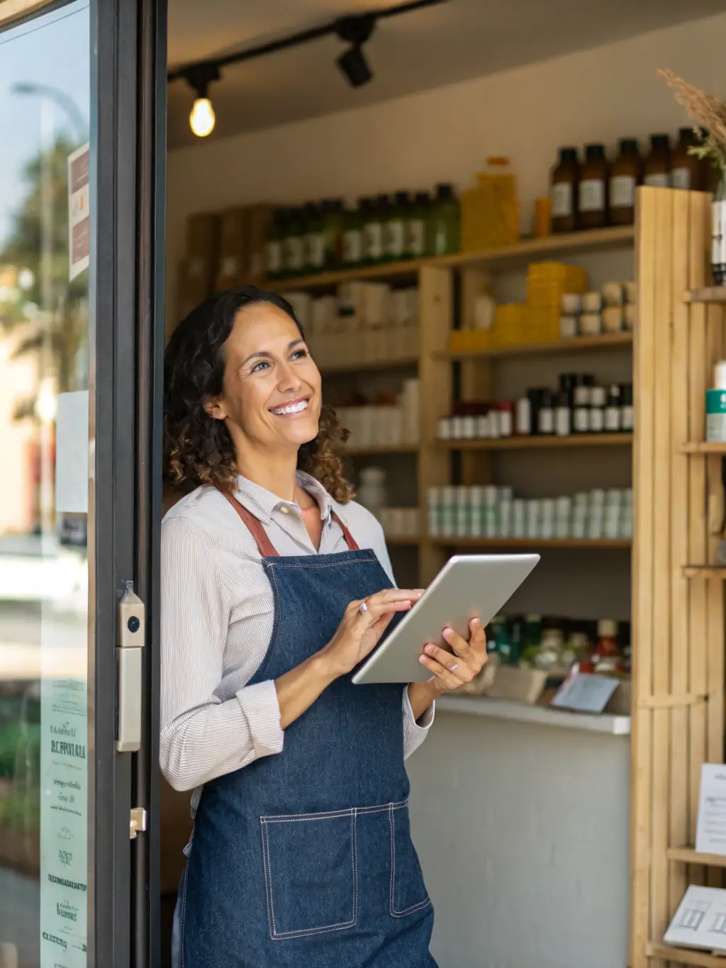 A South African business owner smiling confidently while overlooking their thriving business, representing visionuno's commitment to local businesses.